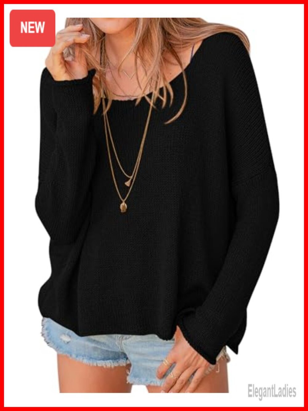 Oversized Scoop Neck Long Sleeve Cotton Sweater Pullover Tunic Top
